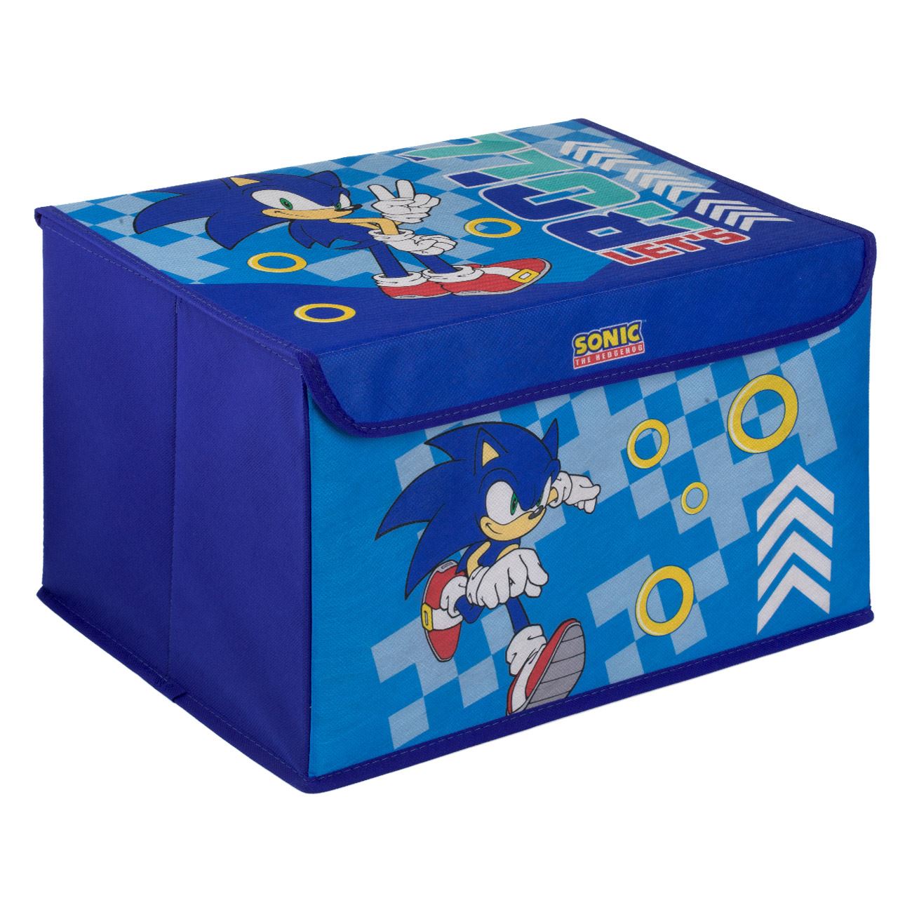 Cutie de Depozitare Textila Albastra cu Model Sonic & Capac 40x30x25cm