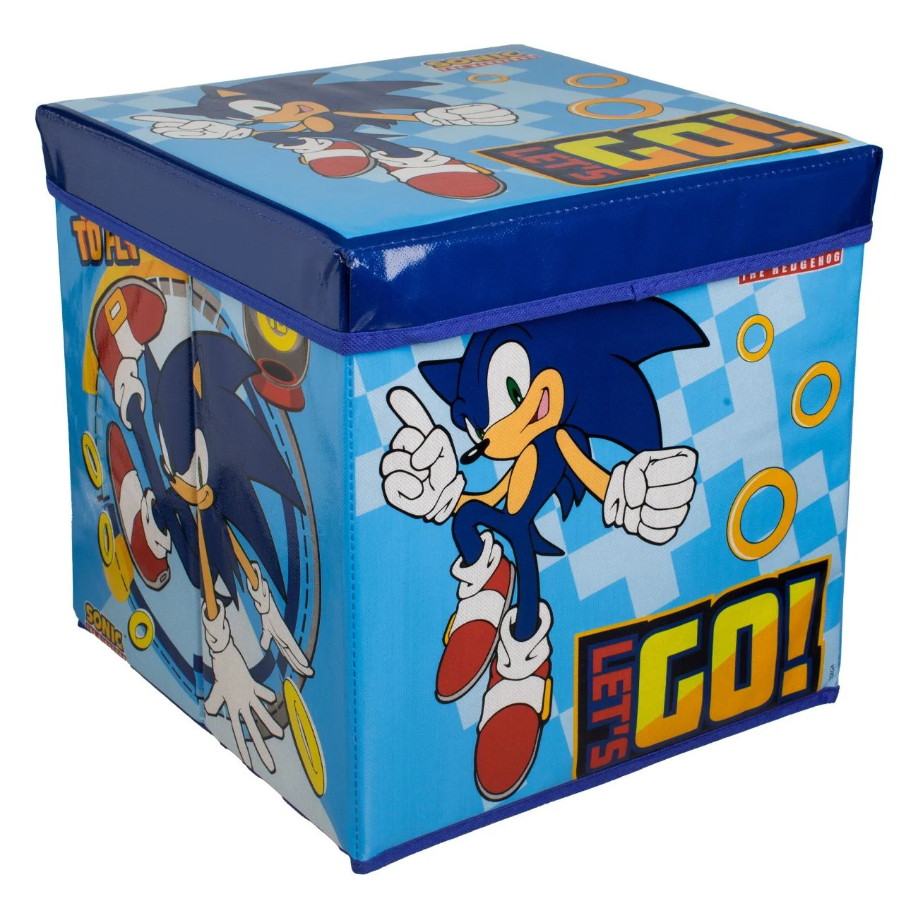 Cutie de Depozitare Taburet Albastru cu Model Sonic 30x30x30cm