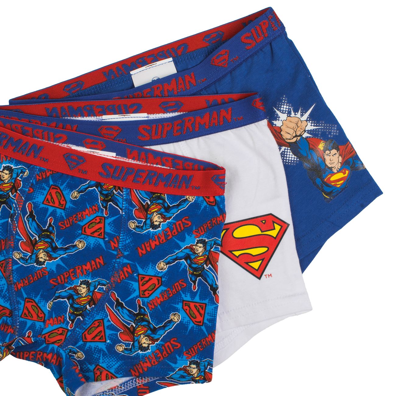 Set Boxeri Albastri Alb cu Model Superman pentru Copii - 3buc