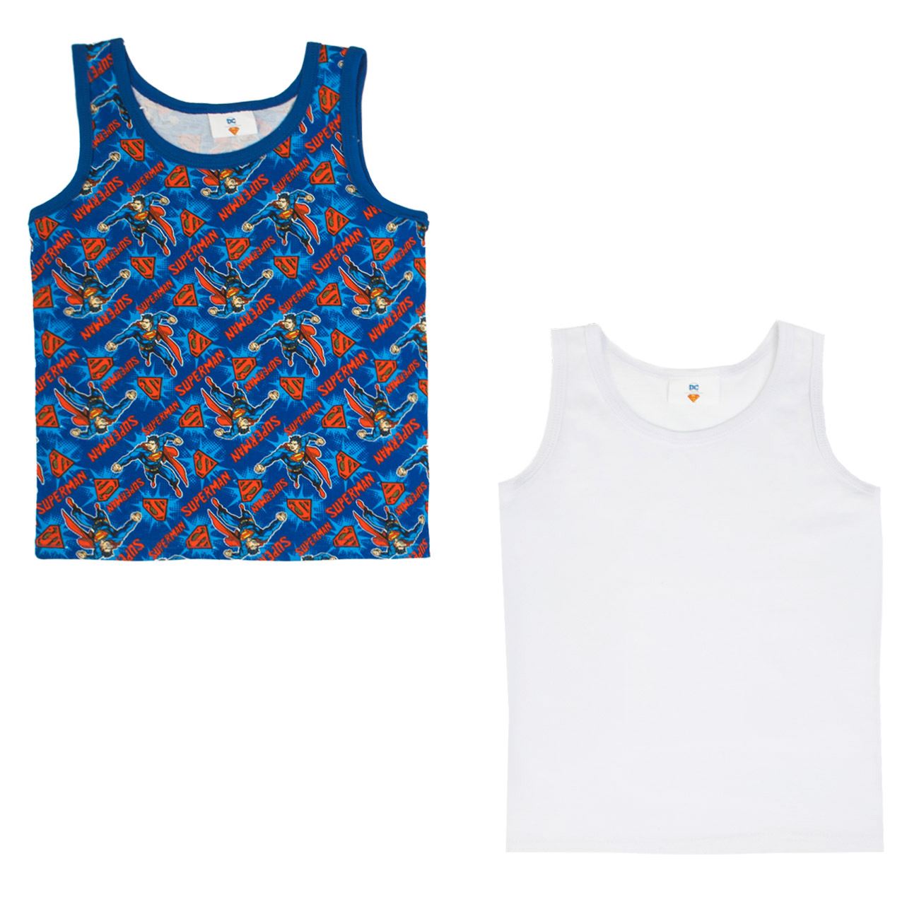 Set Maiouri din Bumbac Alb Bleu cu Model Superman pentru Copii - 2buc
