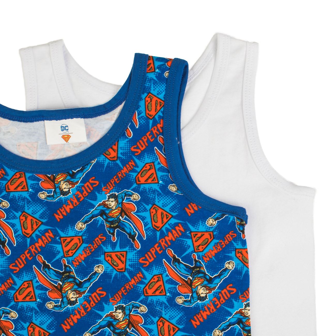 Set Maiouri din Bumbac Alb Bleu cu Model Superman pentru Copii - 2buc - poza 2