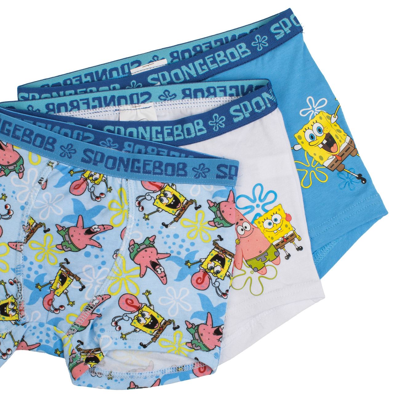 Set Boxeri Albi Ciel & Bleu cu Model Spongebob pentru Copii - 3buc
