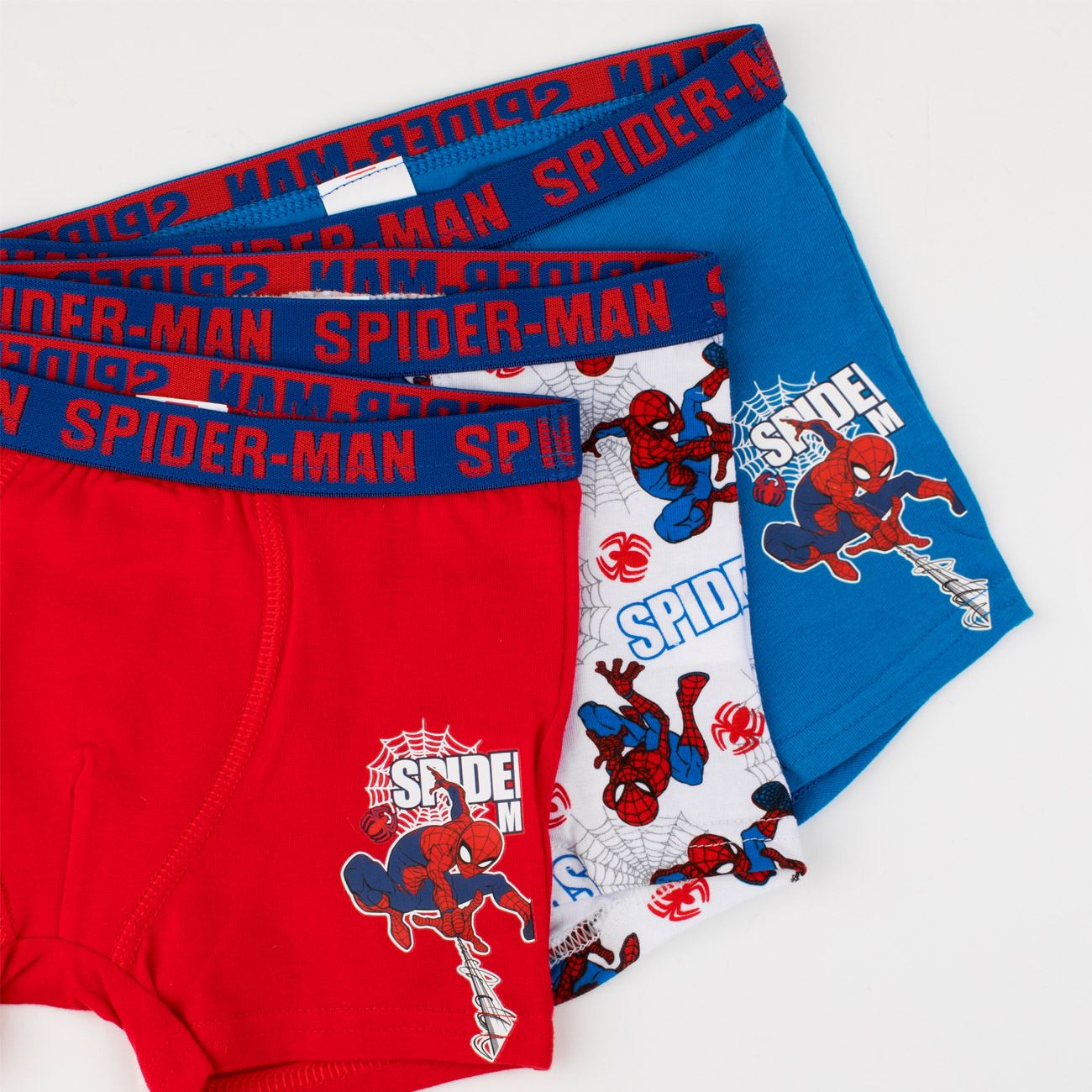 Set Boxeri Albi Bleu Rosii cu Model Spiderman pentru Copii - 3buc