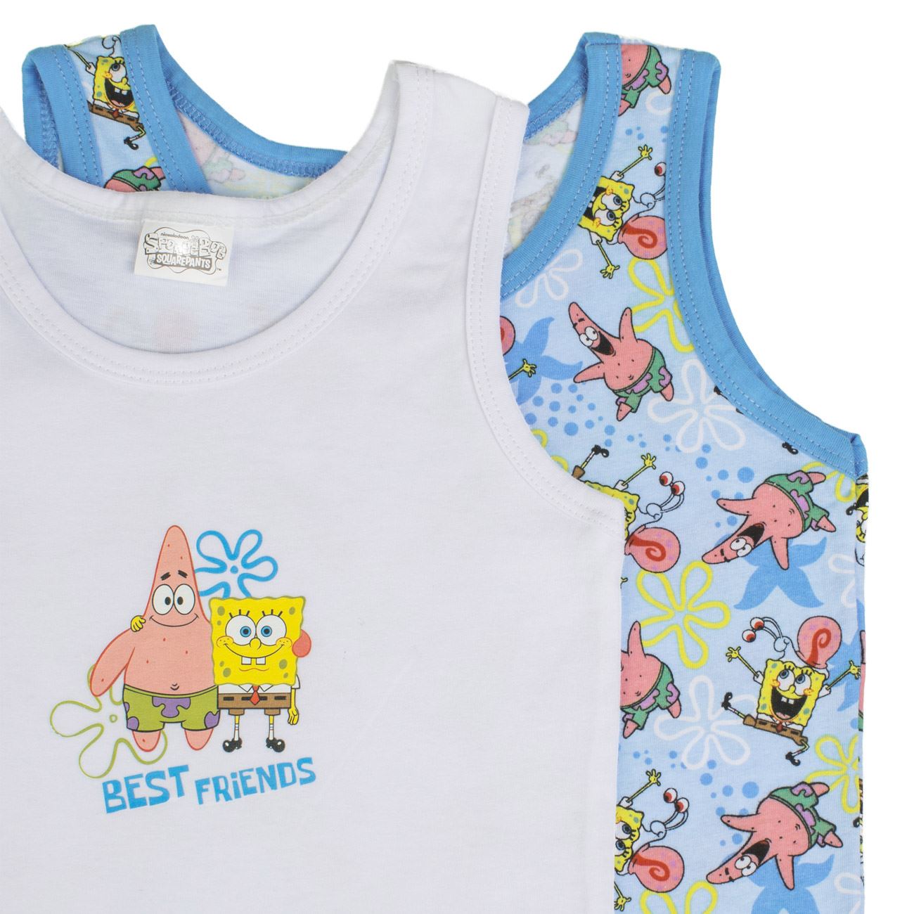 Set Maiouri din Bumbac Alb Bleu cu Model Spongebob pentru Copii - 2buc - poza 2
