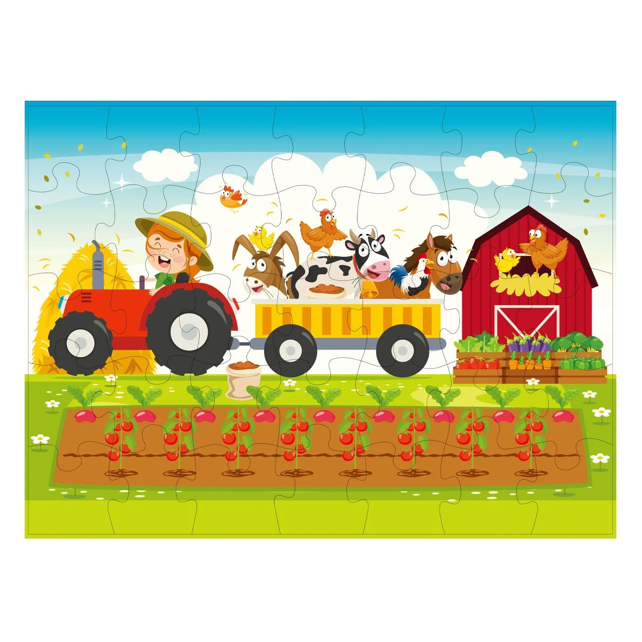 Puzzle Ferma cu Animale & Tractor (35 de piese Jumbo)