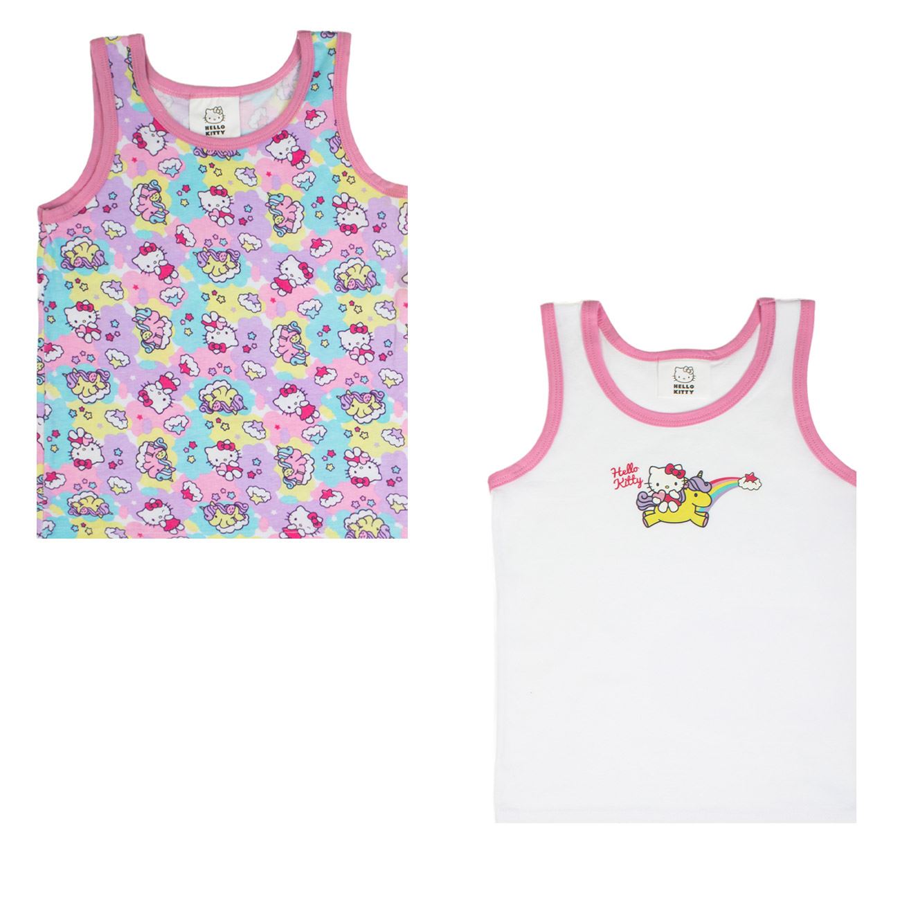 Set Maiouri Alb Rainbow cu Imprimeu Hello Kitty pentru Copii - 2buc