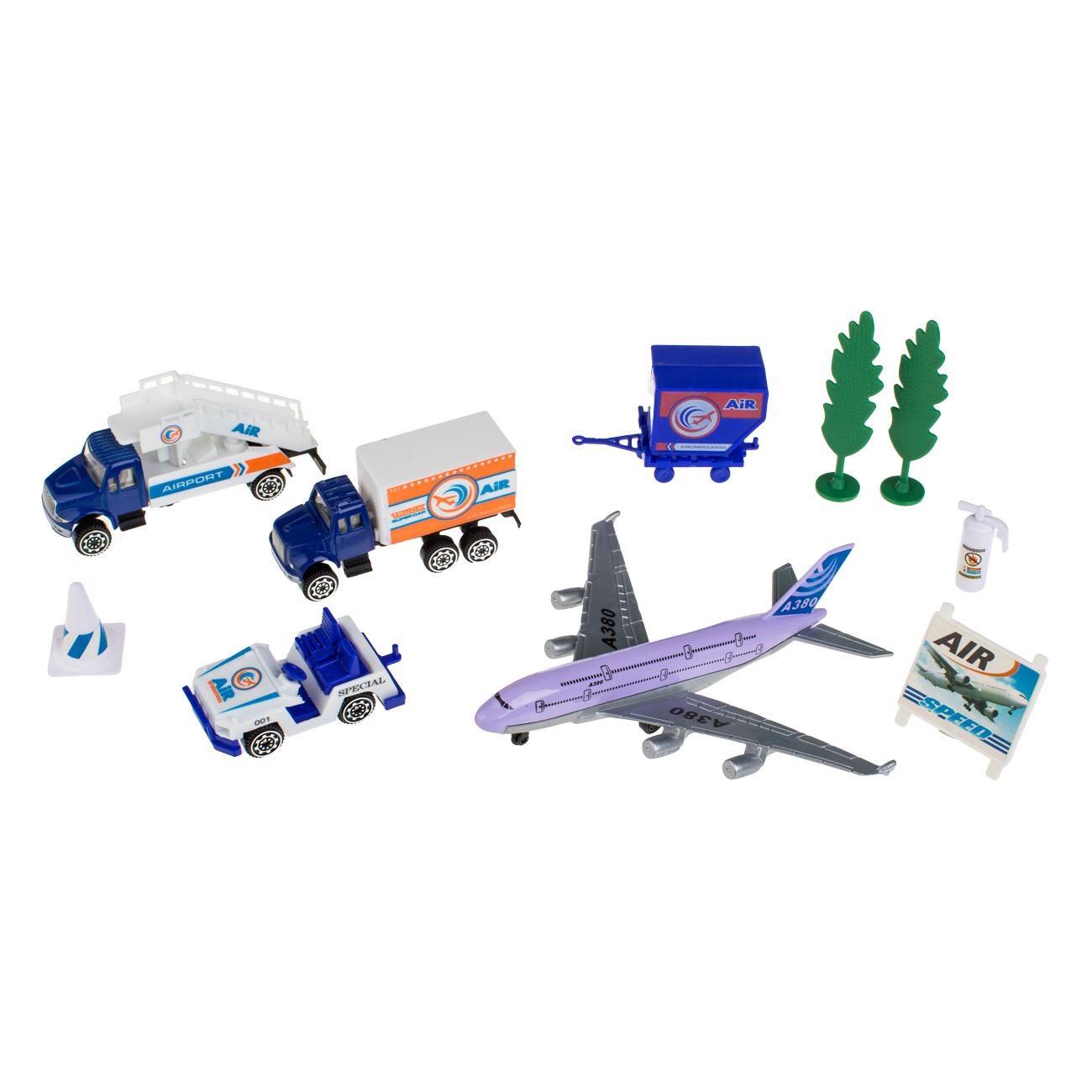 Set Vehicule Aeroport cu Avion & Accesorii - 10 piese