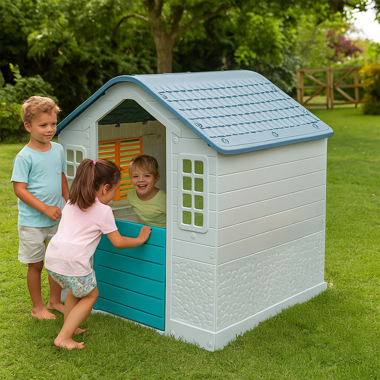 Casa de Joaca Gri Verde pentru Copii 109x95x87.5cm