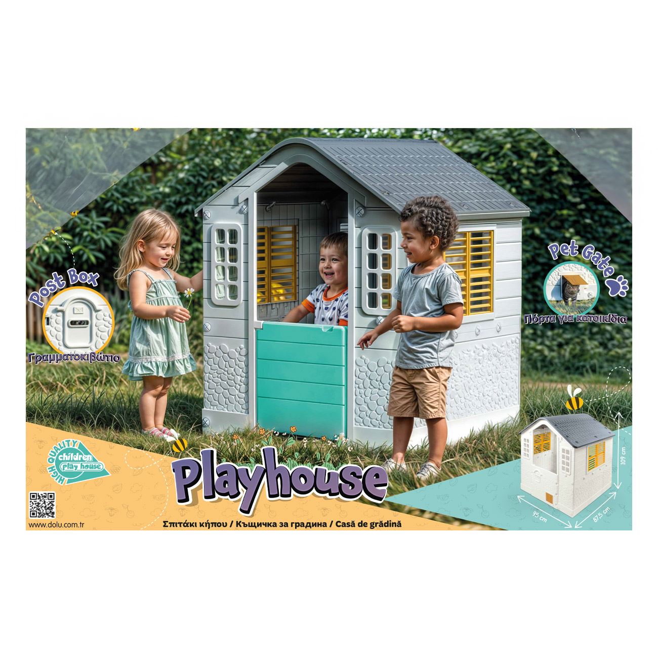 Casa de Joaca Gri Verde pentru Copii 109x95x87.5cm - poza 3