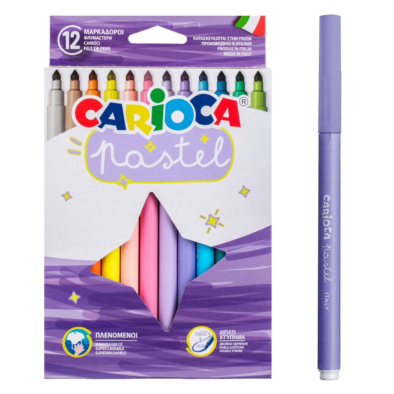 Set Carioci Subtiri Lavabile Pastel Carioca - 12buc