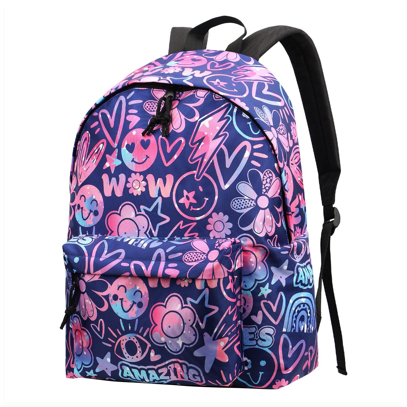 Ghiozdan Albastru cu Model Roz 32x14x42cm - poza 2