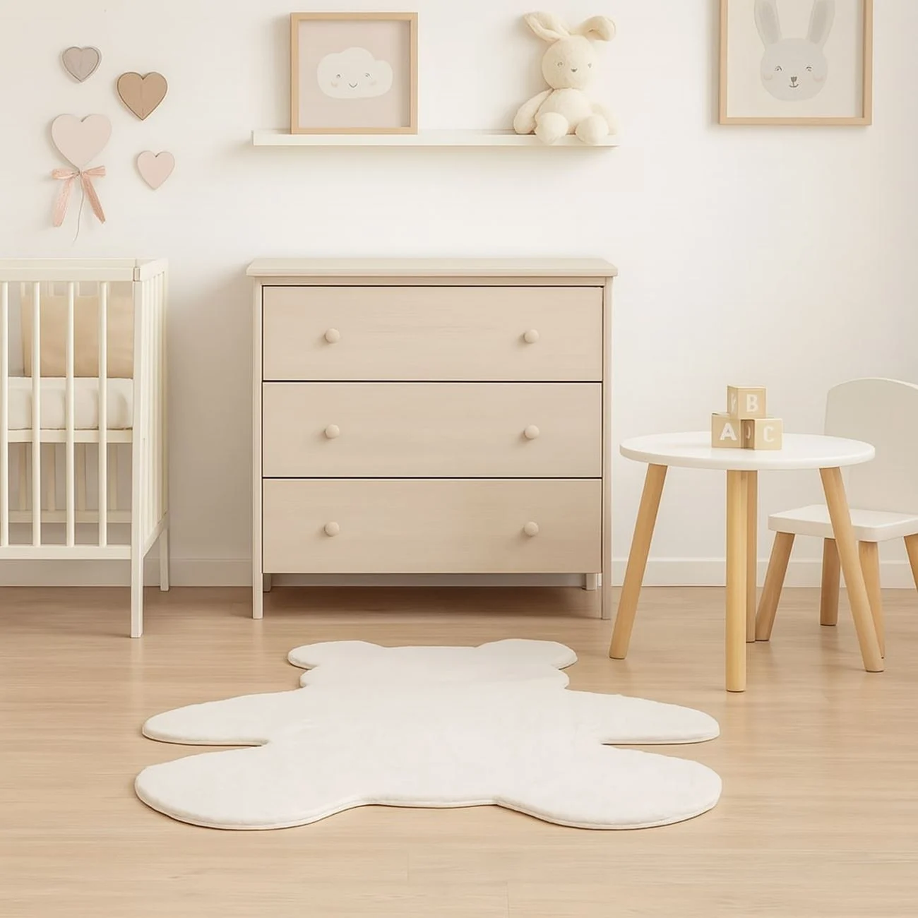 Covor Decorativ din Blana Artificiala Off White In Forma de Ursulet 90x110cm - poza 2