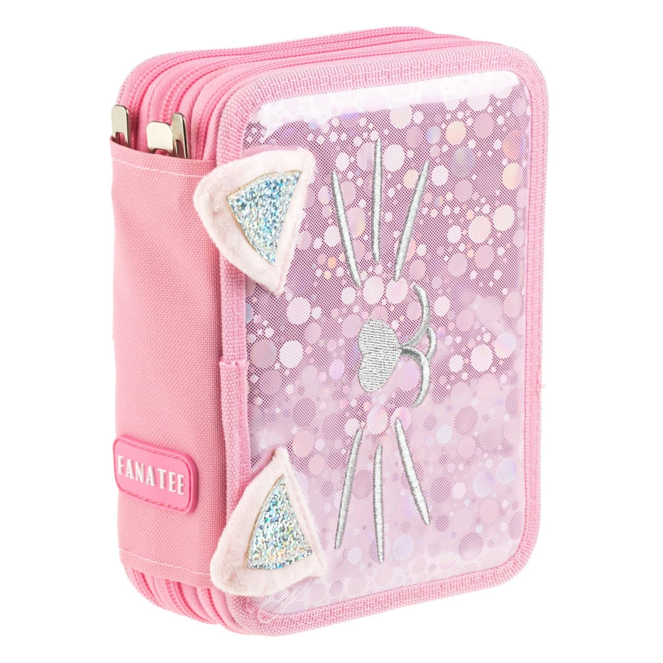 Penar Echipat Triplu Roz cu Model Pisica 21x6x15cm
