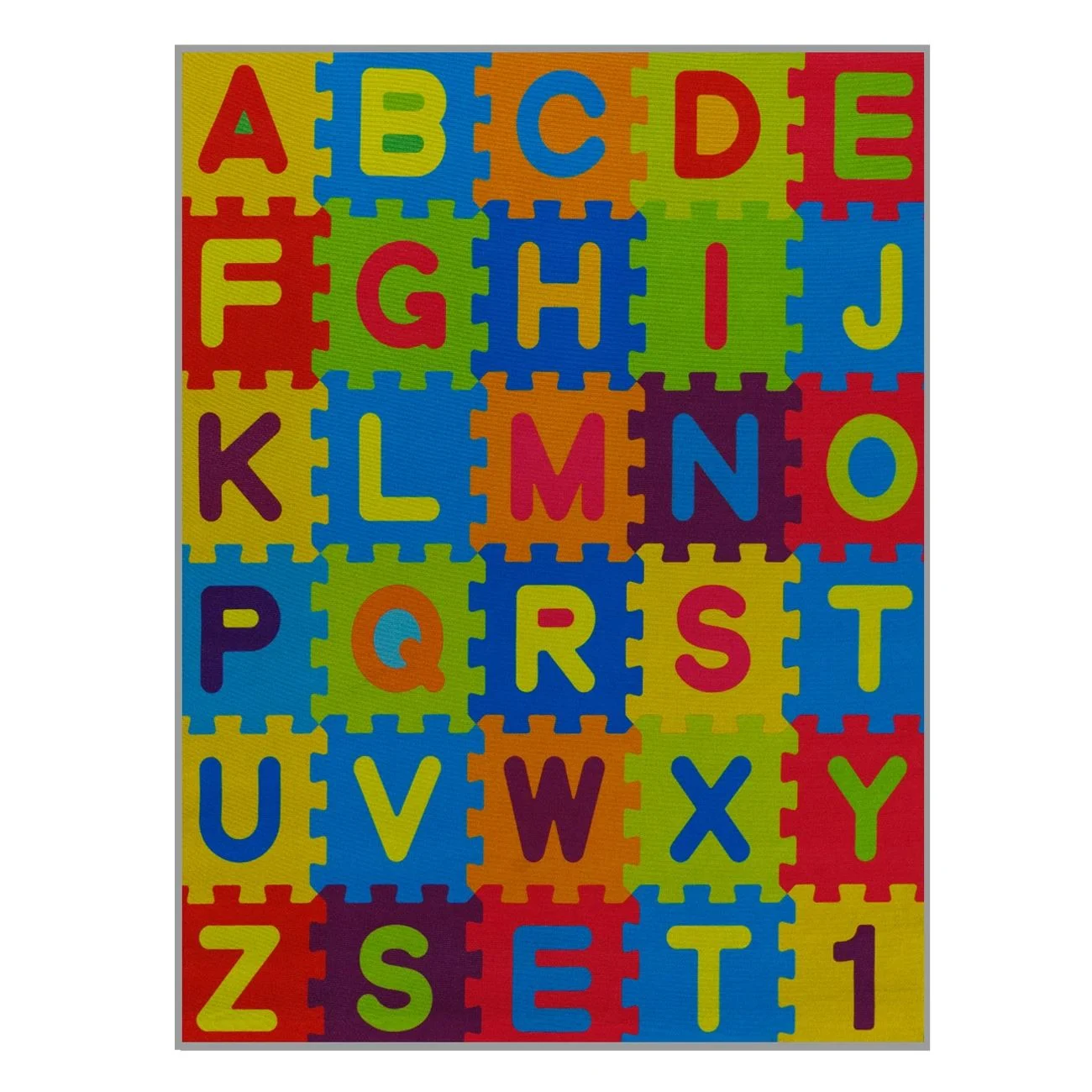Covoras Decorativ Dreptunghiular Colorat Model Puzzle cu Litere 120x90cm