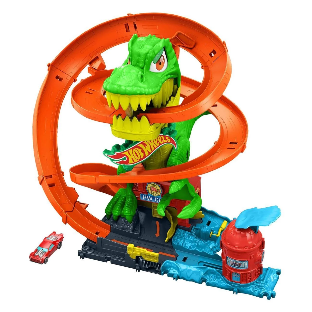 Hot Wheels City T-REX Blaze Dinosaur Nemesis Set de Lupta - Mattel - poza 2