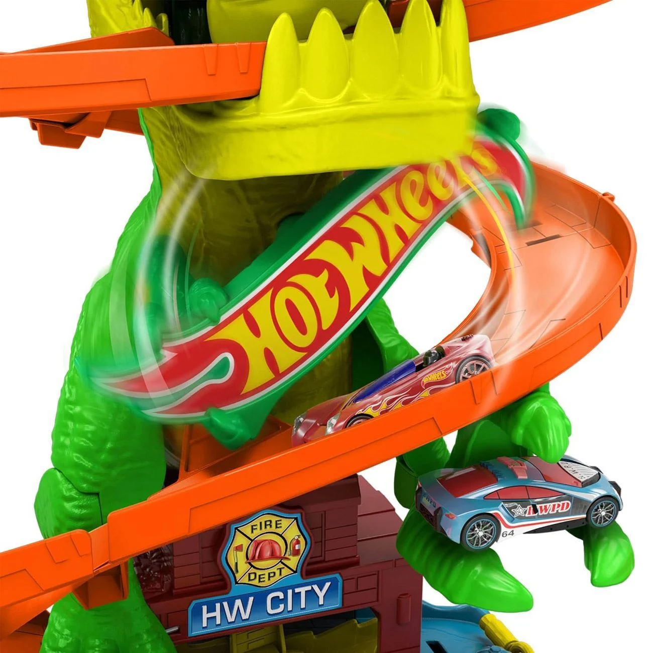 Hot Wheels City T-REX Blaze Dinosaur Nemesis Set de Lupta - Mattel - poza 4