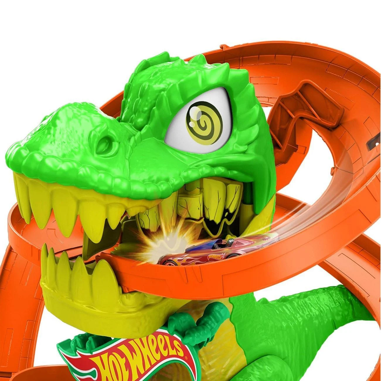 Hot Wheels City T-REX Blaze Dinosaur Nemesis Set de Lupta - Mattel - poza 5