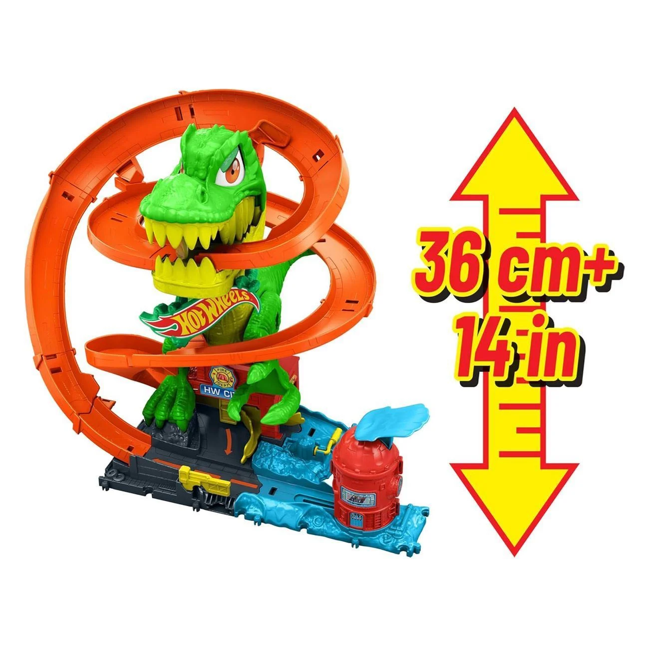Hot Wheels City T-REX Blaze Dinosaur Nemesis Set de Lupta - Mattel - poza 6