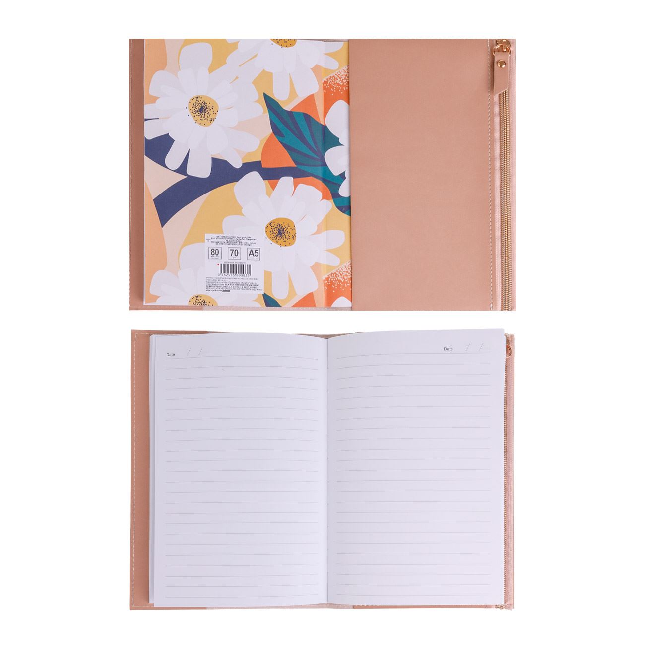 Carnetel Notite A5 Roz Nude Husa cu Fermoar "Let your dreams come true" - 80File - poza 2