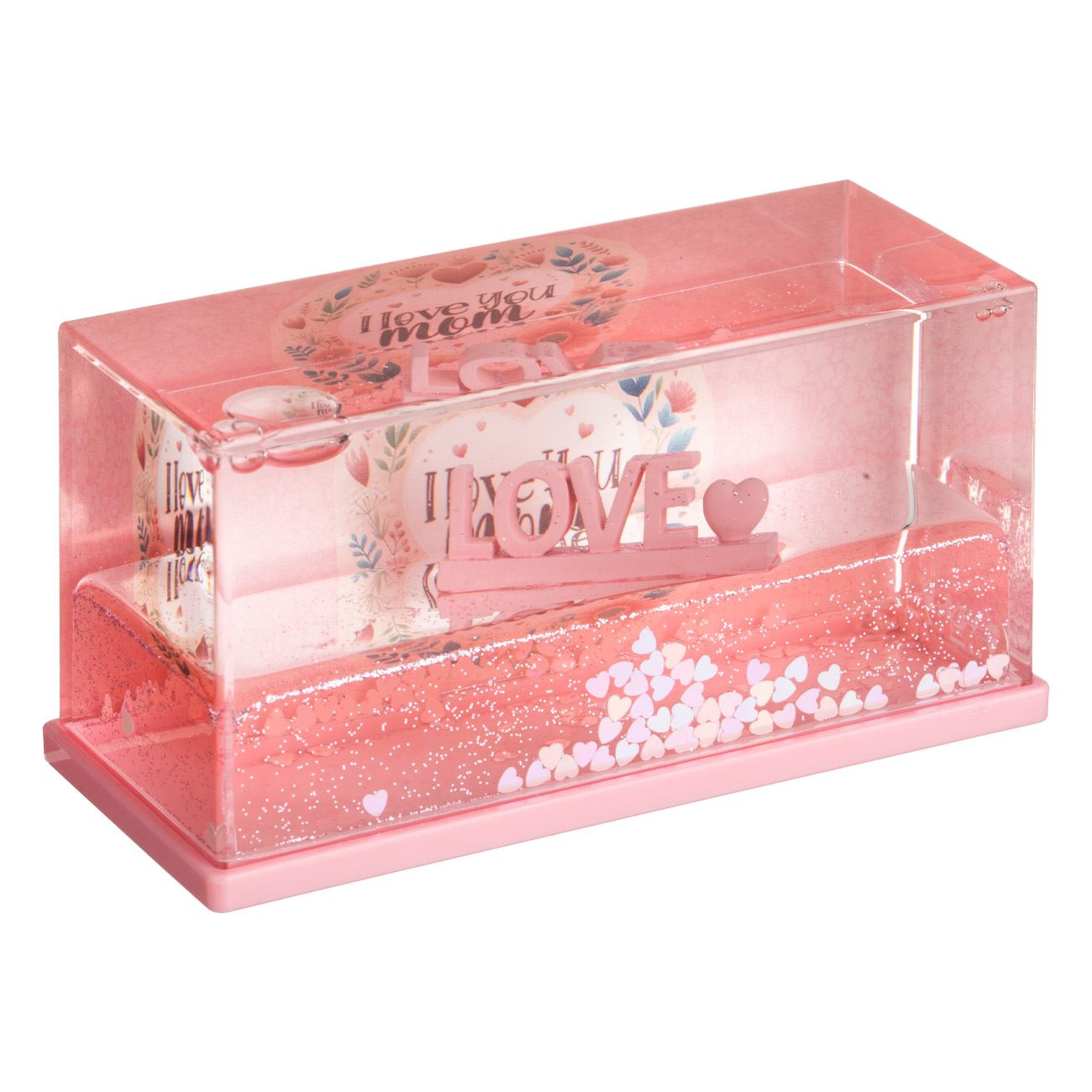 Jucarie cu Lichid cu Miscare Lenta "Love - I love you mom" Glitter Roz & Confetti 15x5x5cm