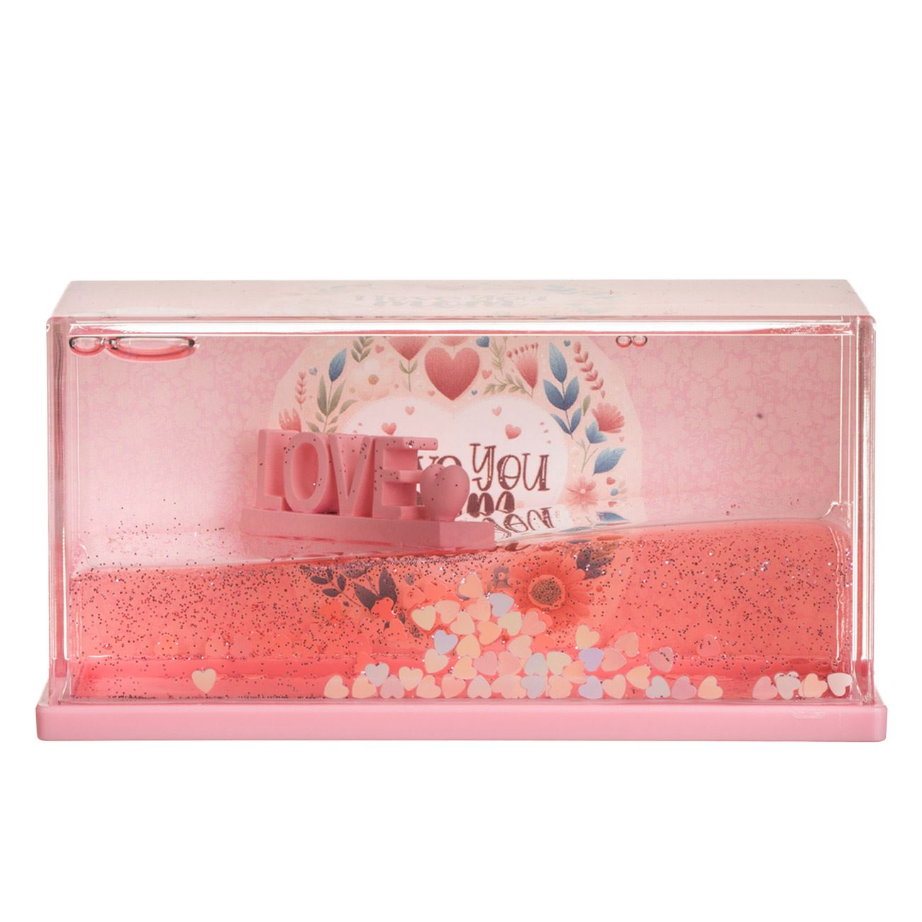 Jucarie cu Lichid cu Miscare Lenta "Love - I love you mom" Glitter Roz & Confetti 15x5x5cm - poza 2