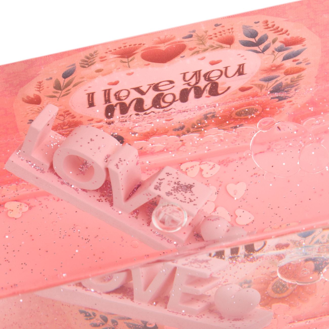 Jucarie cu Lichid cu Miscare Lenta "Love - I love you mom" Glitter Roz & Confetti 15x5x5cm - poza 3