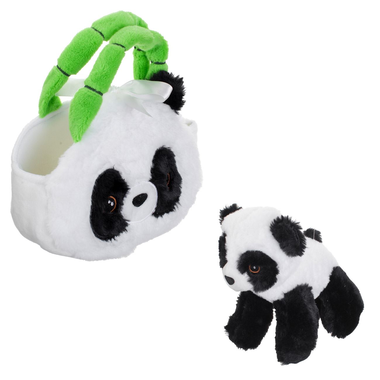 Set Jucarie Panda de Plus din Blana Artificiala Alb neagra & Geanta cu Manere Bamboo 22cm - poza 2