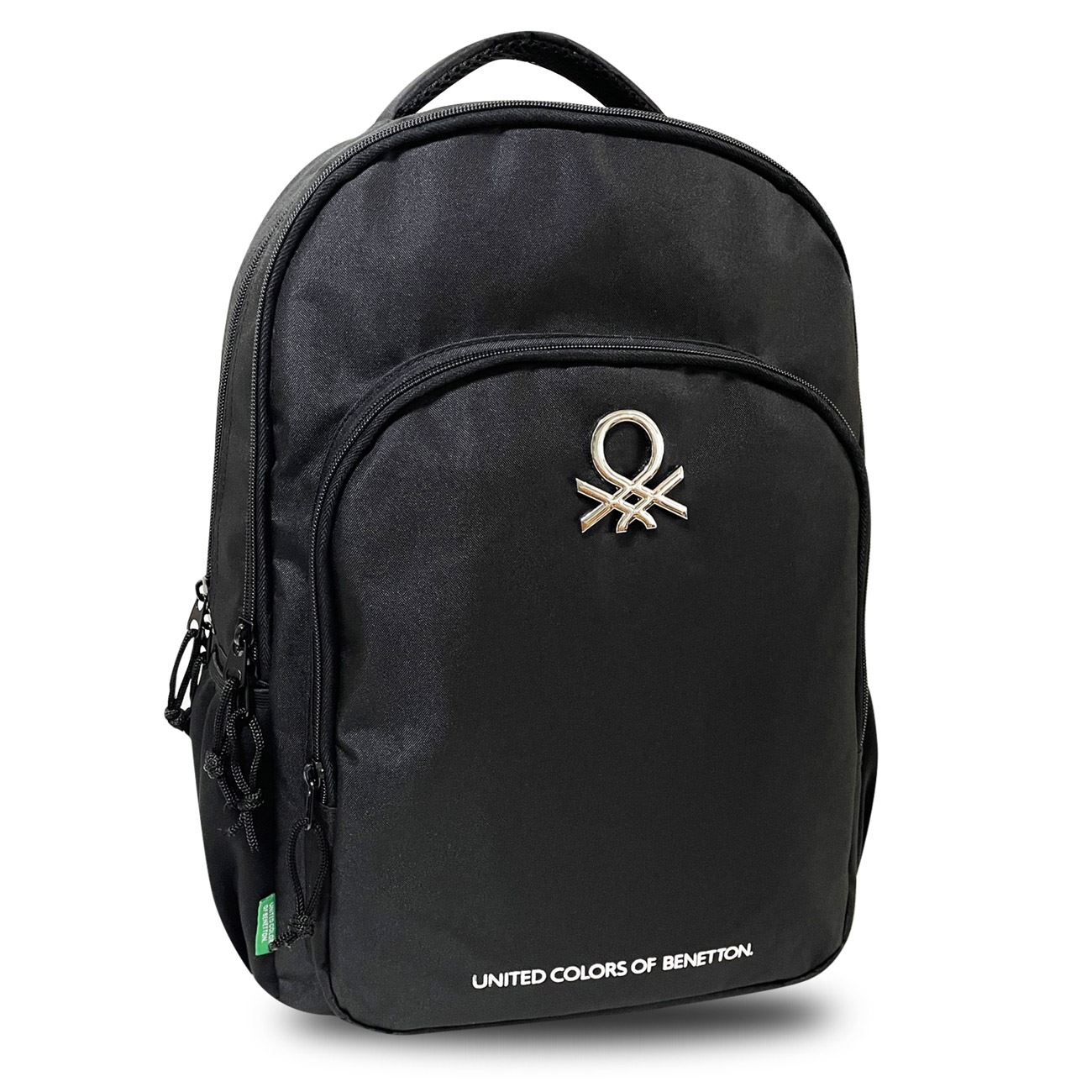 Ghiozdan Negru Dublu cu Element Metalic Logo 30x18x44cm - Benetton