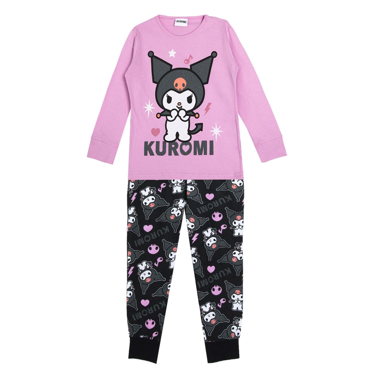 Pijamale de Iarna din Bumbac Lila Negru cu Model Kuromi pentru Copii