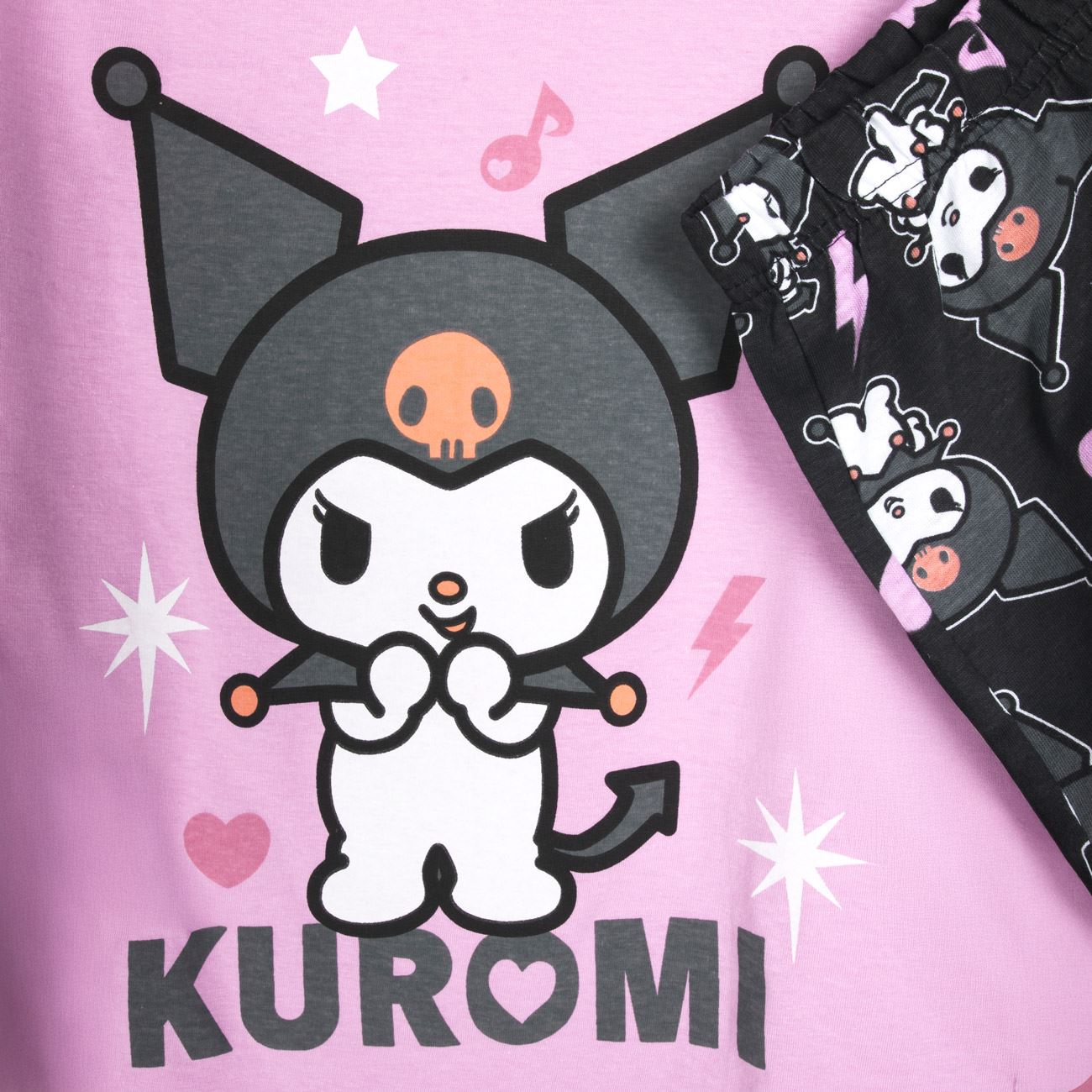 Pijamale de Iarna din Bumbac Lila Negru cu Model Kuromi pentru Copii - poza 2