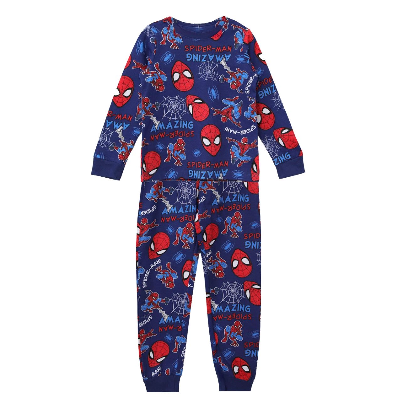 Set Pijama de Iarna din Bumbac Albastru cu Model Spiderman pentru Copii