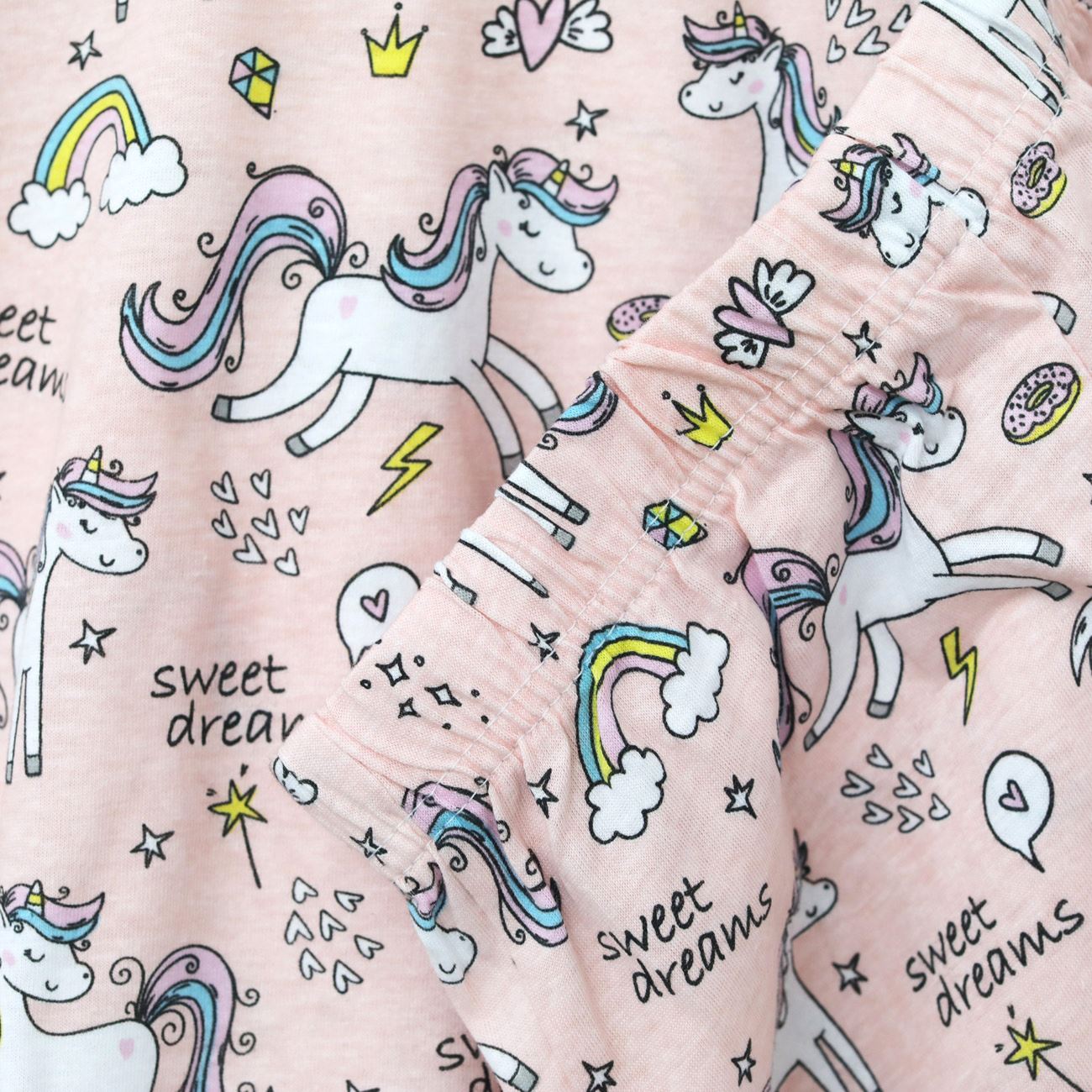 Set Pijama de Iarna din Bumbac Roz Somon cu Model Unicorn pentru Copii - poza 2
