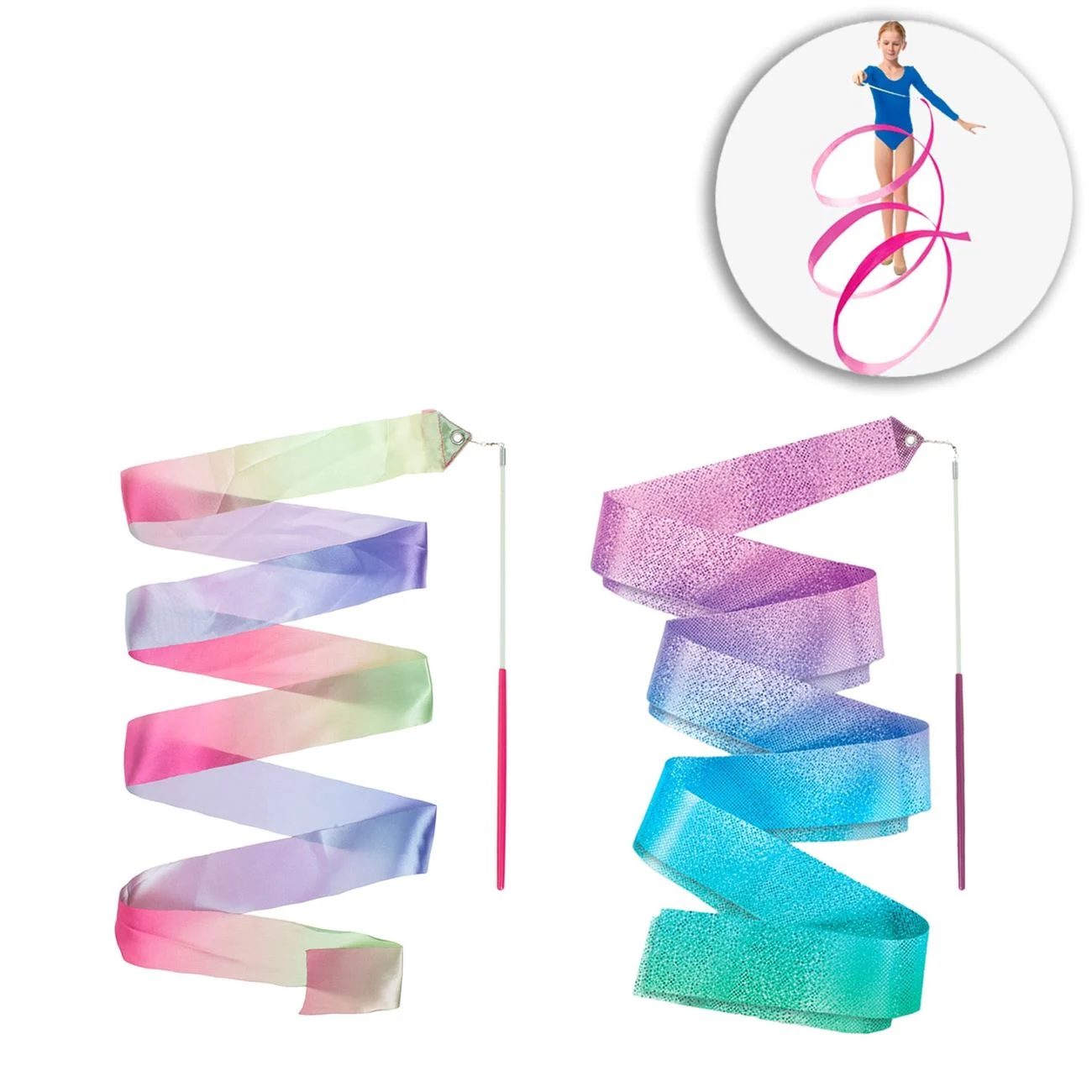 Set Panglici Gimnastica Rainbow & Metalic Mov 2mx4.5cm - 2buc