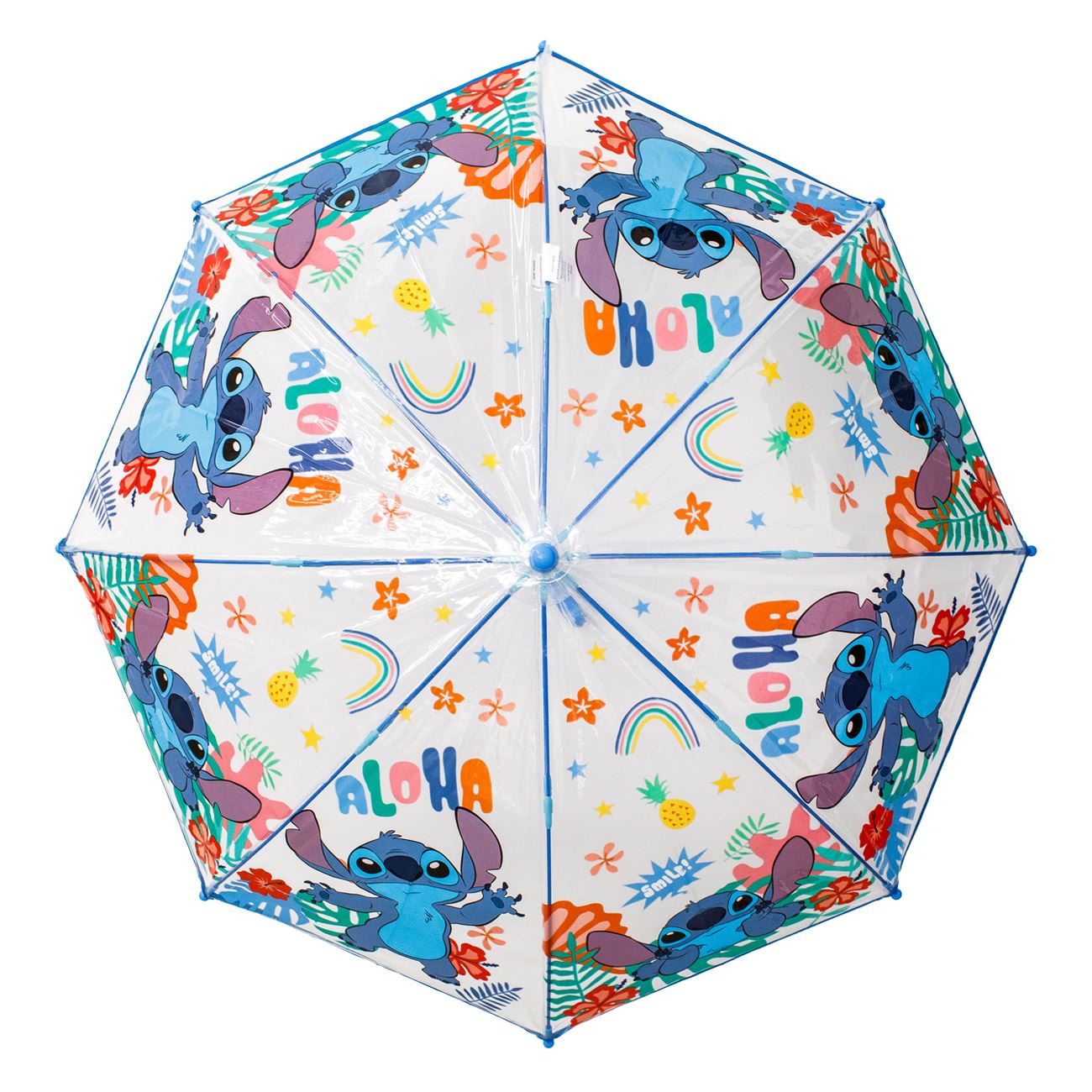 Umbrela de Ploaie Baston Manual Bleu Transparenta Stitch pentru Copii 64cm