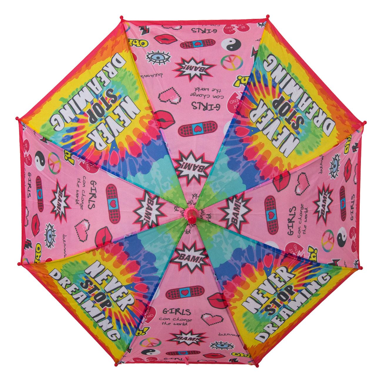 Umbrela de Ploaie Baston Automata Roz Tie Dye cu Fluier pentru Copii 67cm