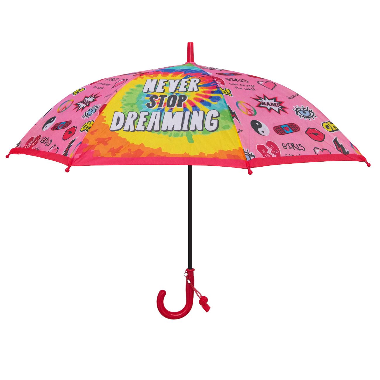 Umbrela de Ploaie Baston Automata Roz Tie Dye cu Fluier pentru Copii 67cm - poza 3