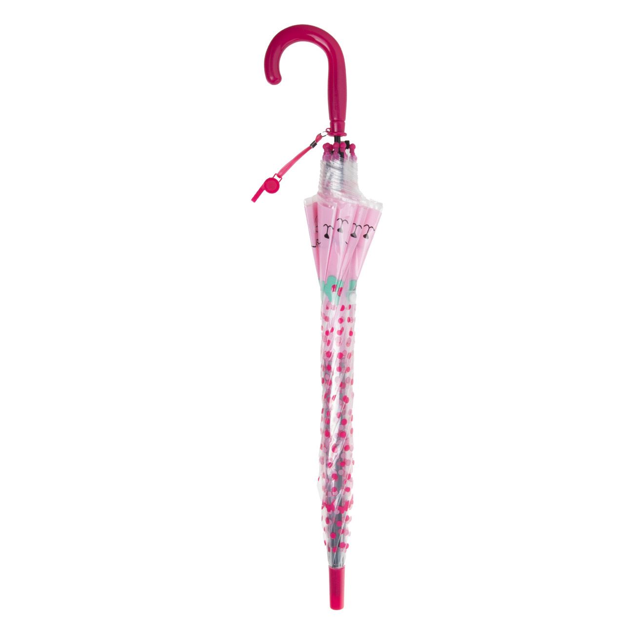Umbrela de Ploaie Baston Automata Transparenta Roz cu Model Iepurasi & Fluier pentru Copii 66cm - poza 3