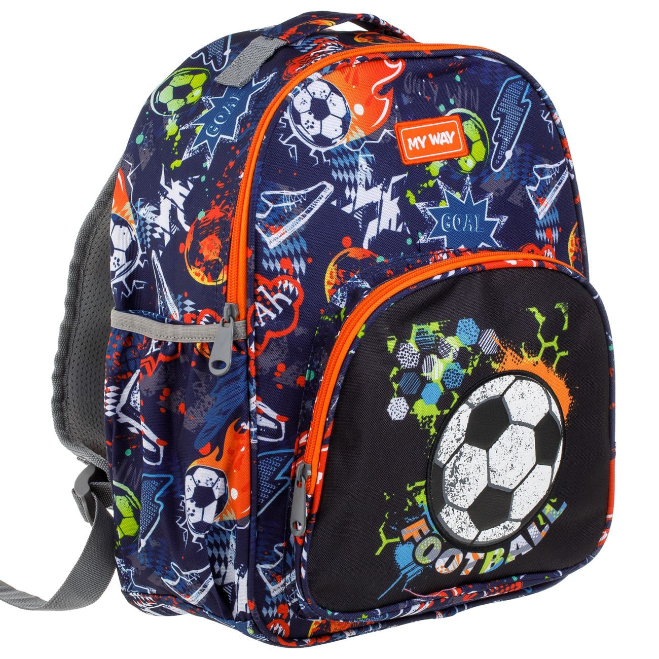 Ghiozdan Gradinita Negru Albastru Minge de Fotbal 3D - My Way - poza 2