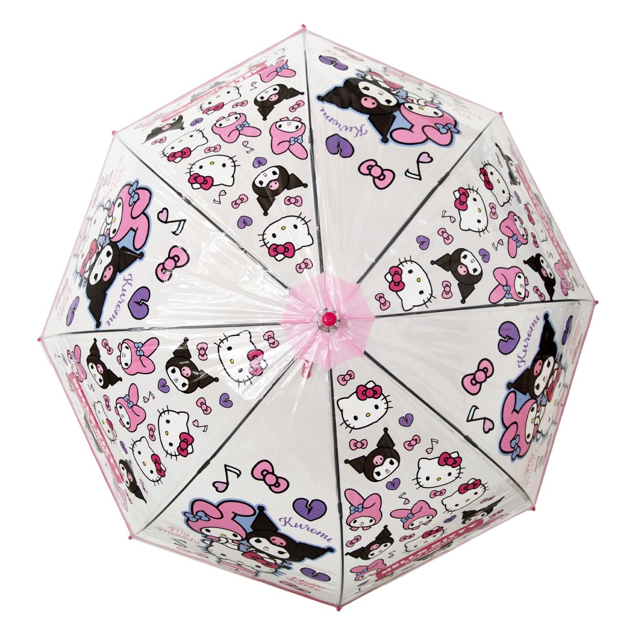 Umbrela de Ploaie Baston Automata Fucsia Transparenta cu Model Hello Kitty pentru Copii 82cm