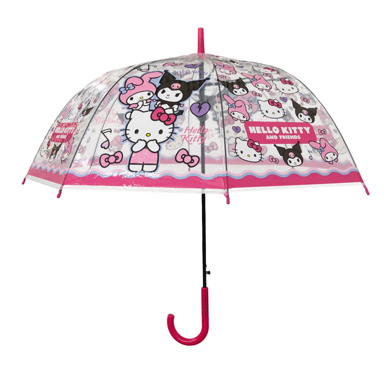 Umbrela de Ploaie Baston Automata Fucsia Transparenta cu Model Hello Kitty pentru Copii 82cm - poza 3