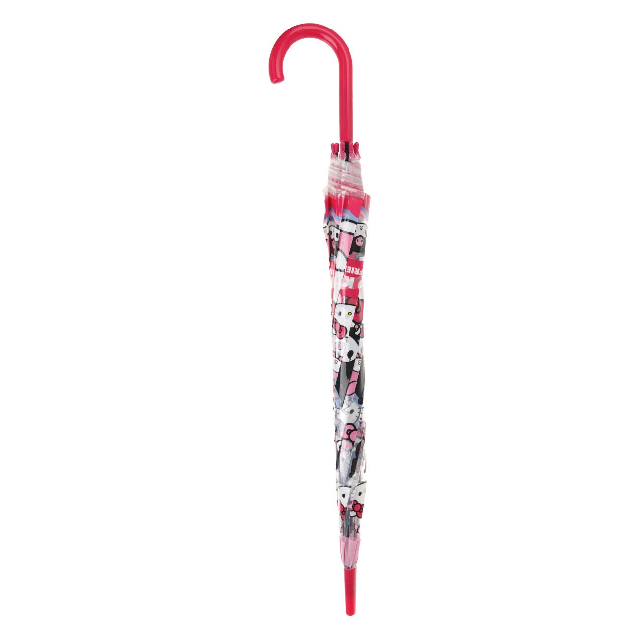Umbrela de Ploaie Baston Automata Fucsia Transparenta cu Model Hello Kitty pentru Copii 82cm - poza 4