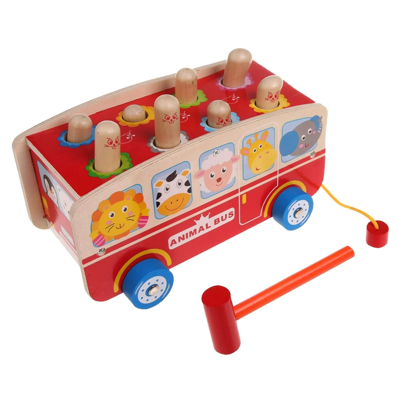 Jucarie din Lemn Autobuz cu Animale 24x15x14cm