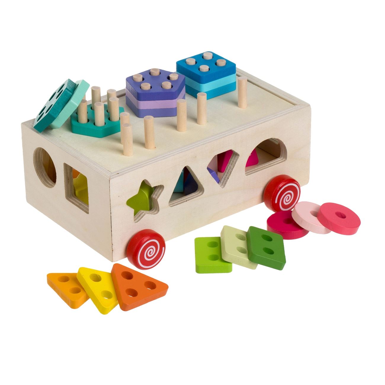 Jucarie Sortator din Lemn Vehicul cu Forme 21,5x13,5x13cm - poza 2