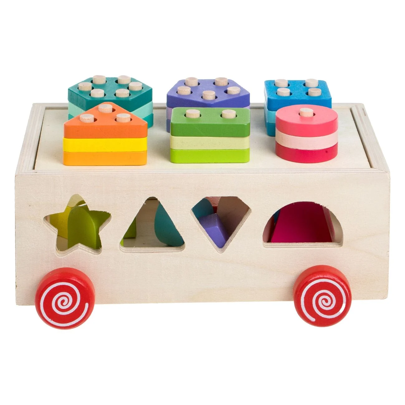 Jucarie Sortator din Lemn Vehicul cu Forme 21,5x13,5x13cm - poza 3