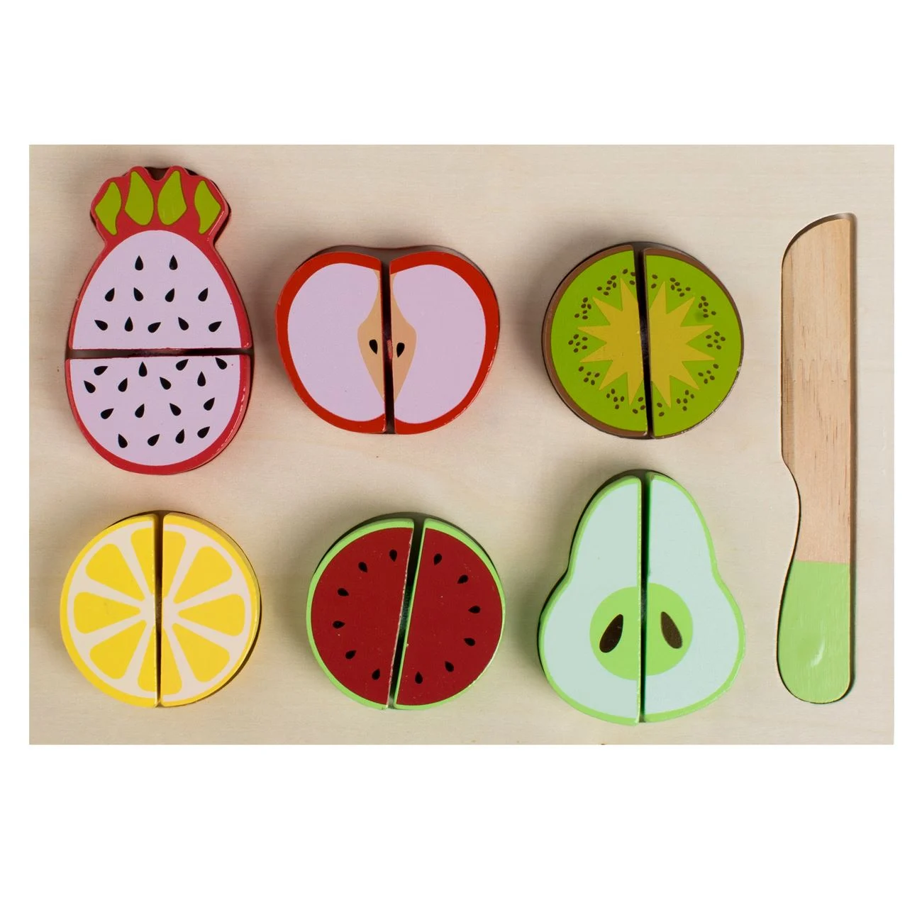 Set de Joaca din Lemn cu Fructe & Cutit 24,5x17,5cm