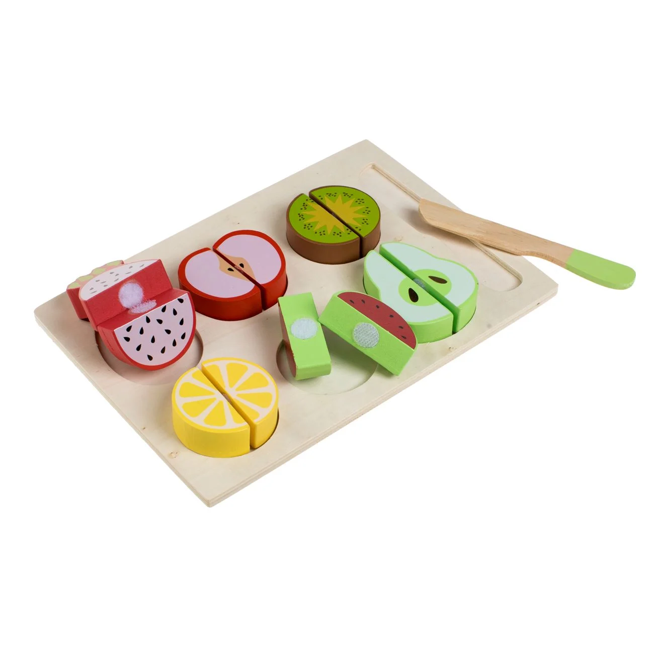 Set de Joaca din Lemn cu Fructe & Cutit 24,5x17,5cm - poza 3