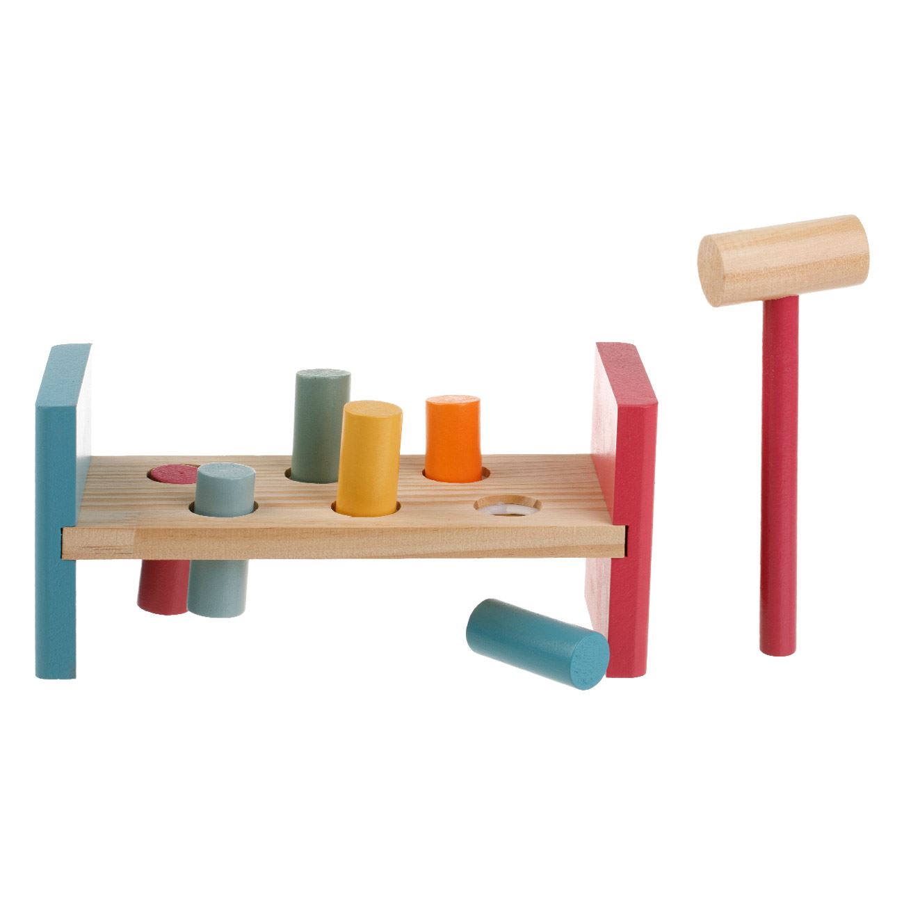 Jucarie din Lemn Banc cu Forme Colorate & Ciocan pentru Bebelusi 22x9x10cm - poza 2