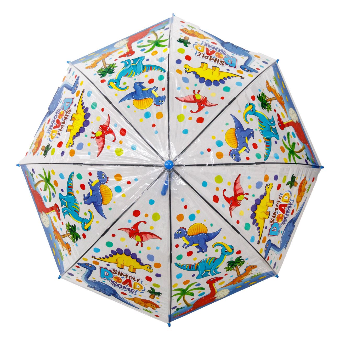Umbrela de Ploaie Baston Automata Transparenta cu Model Dinozauri pentru Copii 66cm