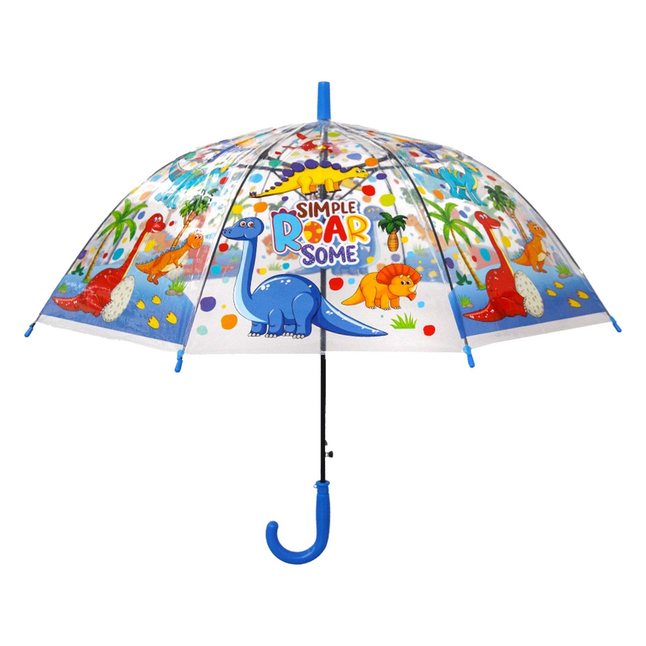Umbrela de Ploaie Baston Automata Transparenta cu Model Dinozauri pentru Copii 66cm - poza 2