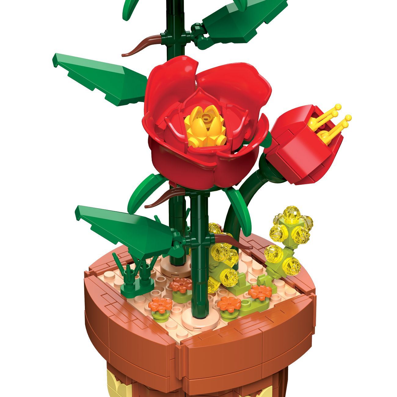 Cuburi de Constructie Ghiveci cu Trandafiri Rosii 29,5x12cm - 344 piese - poza 4